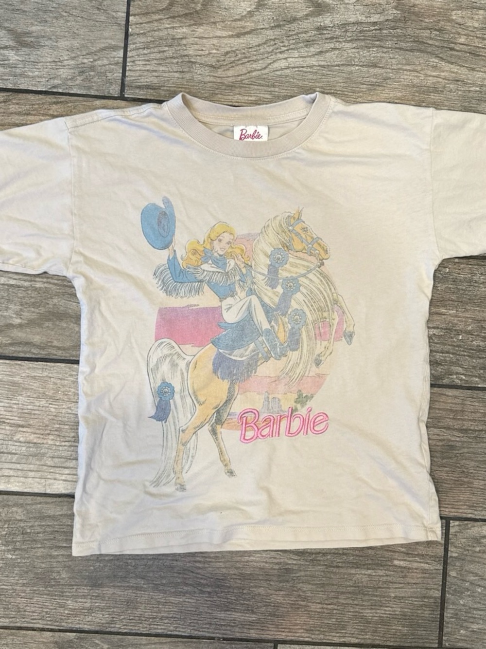 Barbie Cream Tee with Pastel Horse Graphic